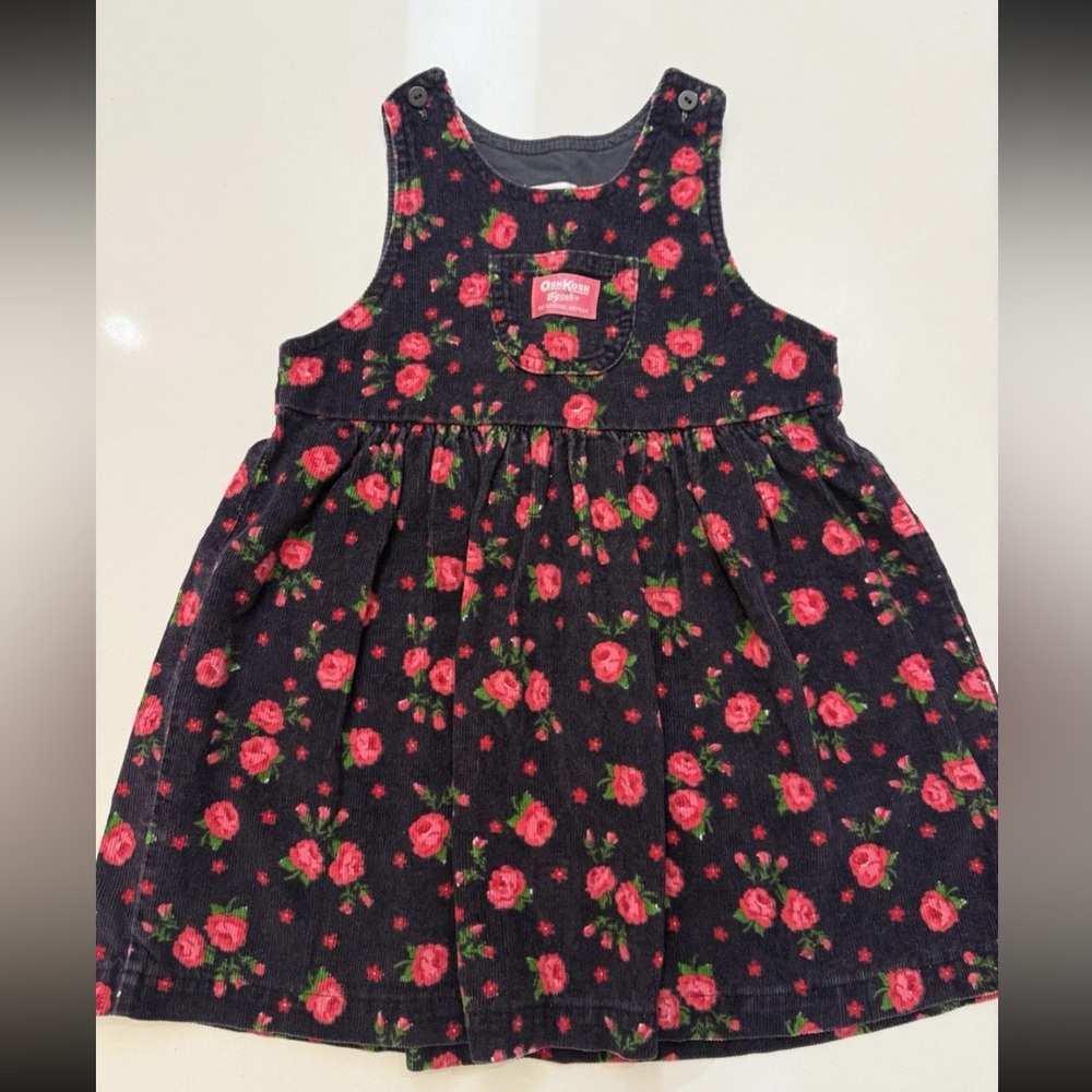 Vintage OshKosh B'gosh Dress Size 4 USA Made Floral Corduroy Toddler Girls